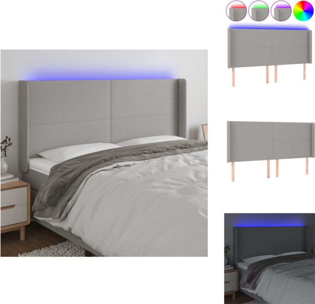 vidaXL LED Kopfteil Hellgrau 203x16x118/128 cm Stoff - Kopf- & Fußenden