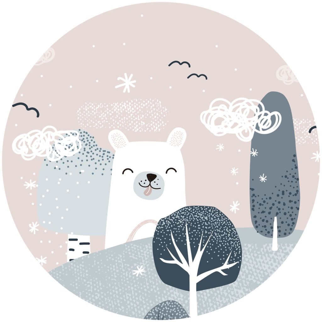 Sticker Kreis für Kinderzimmer weißes BÄRCHEN Bäume Wolken Produktbild 