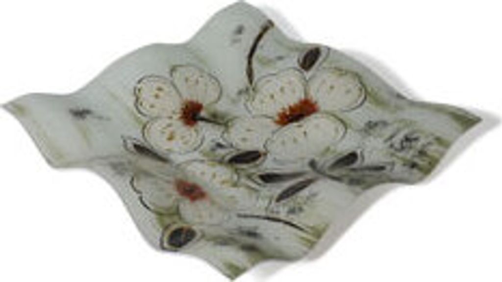 Glasplatte Petunie quadratisch, Glasschale Teller Tischdeko ca. 35 cm Handmade