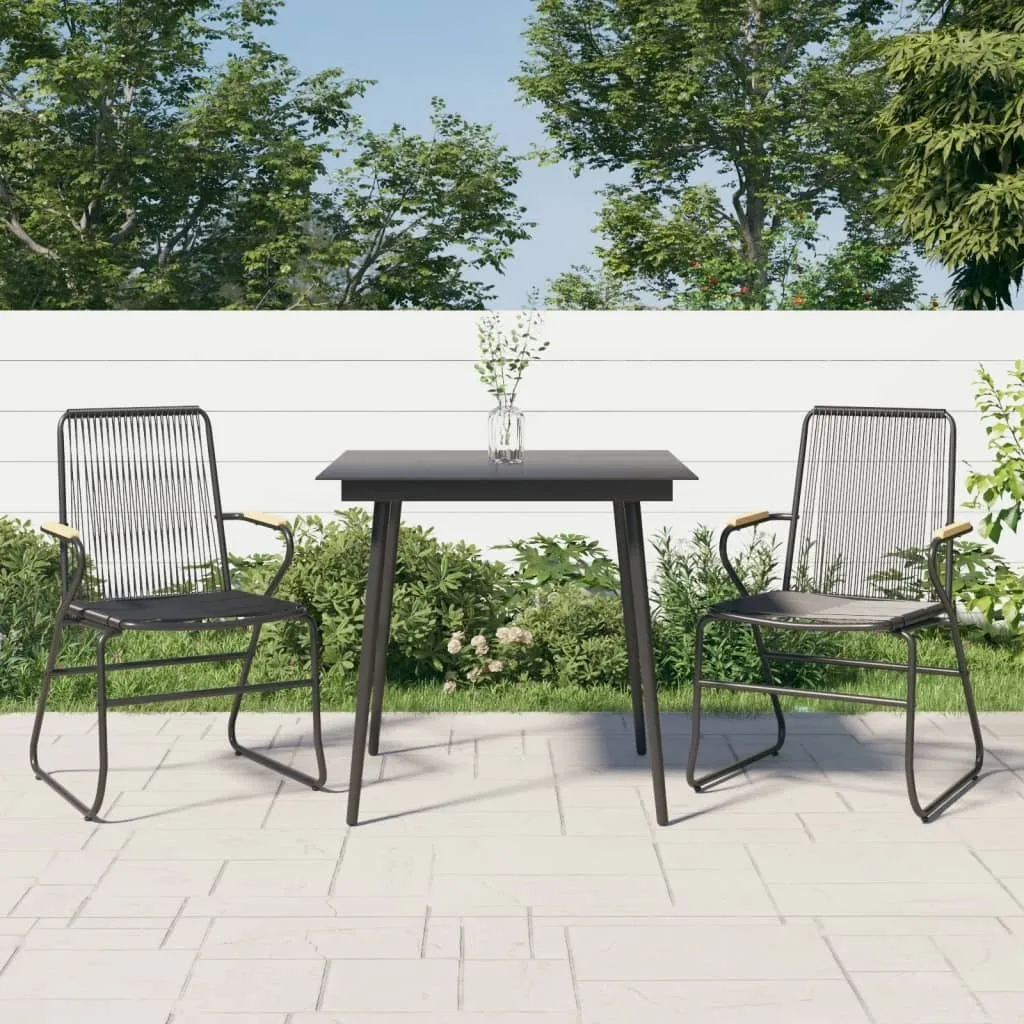 Ensemble jardin rotin PVC noir 3 pièces : mobilier extérieur sans entretien