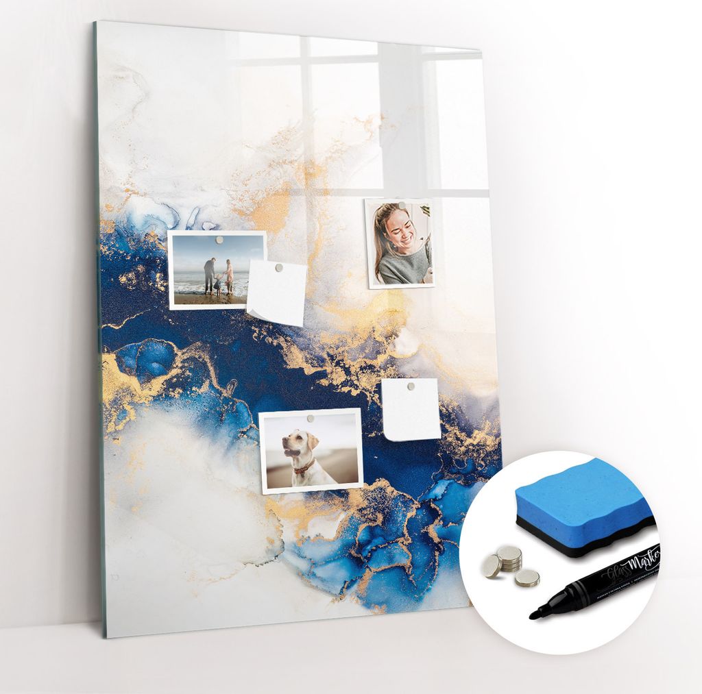 Magnetpinnwand Memoboard - Zubehörsatz - Schwarzer Marker + Schwamm + Magnete - 70 x 100 cm - Marmorabstraktion