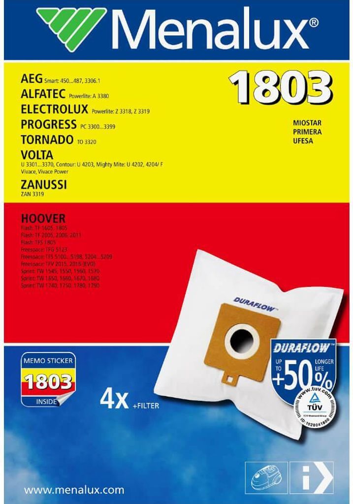 Menalux 1803, Staubbeutel, Synthetisch, AEG Smart 3306.1 Produktbild 