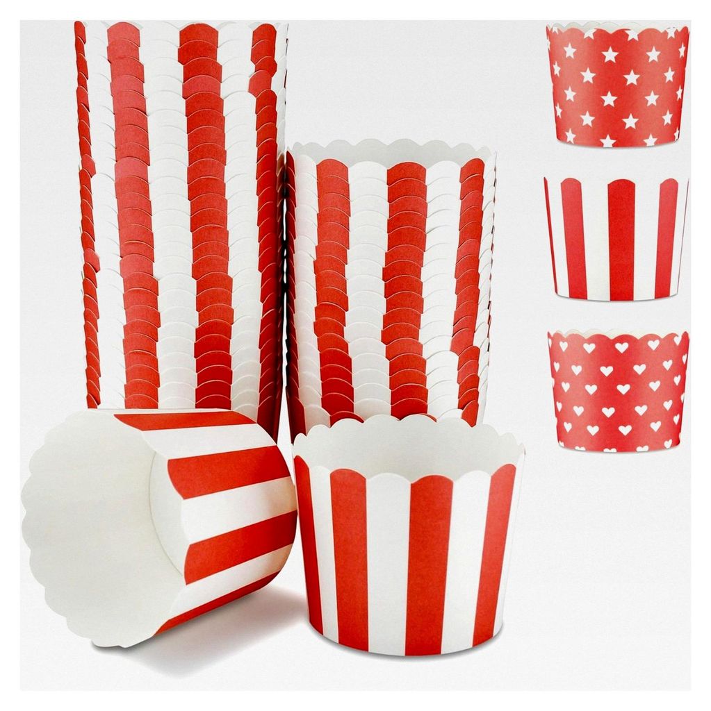 25 Muffin Backformen rot mit weißen Streifen, Durchmesser 6,1 cm