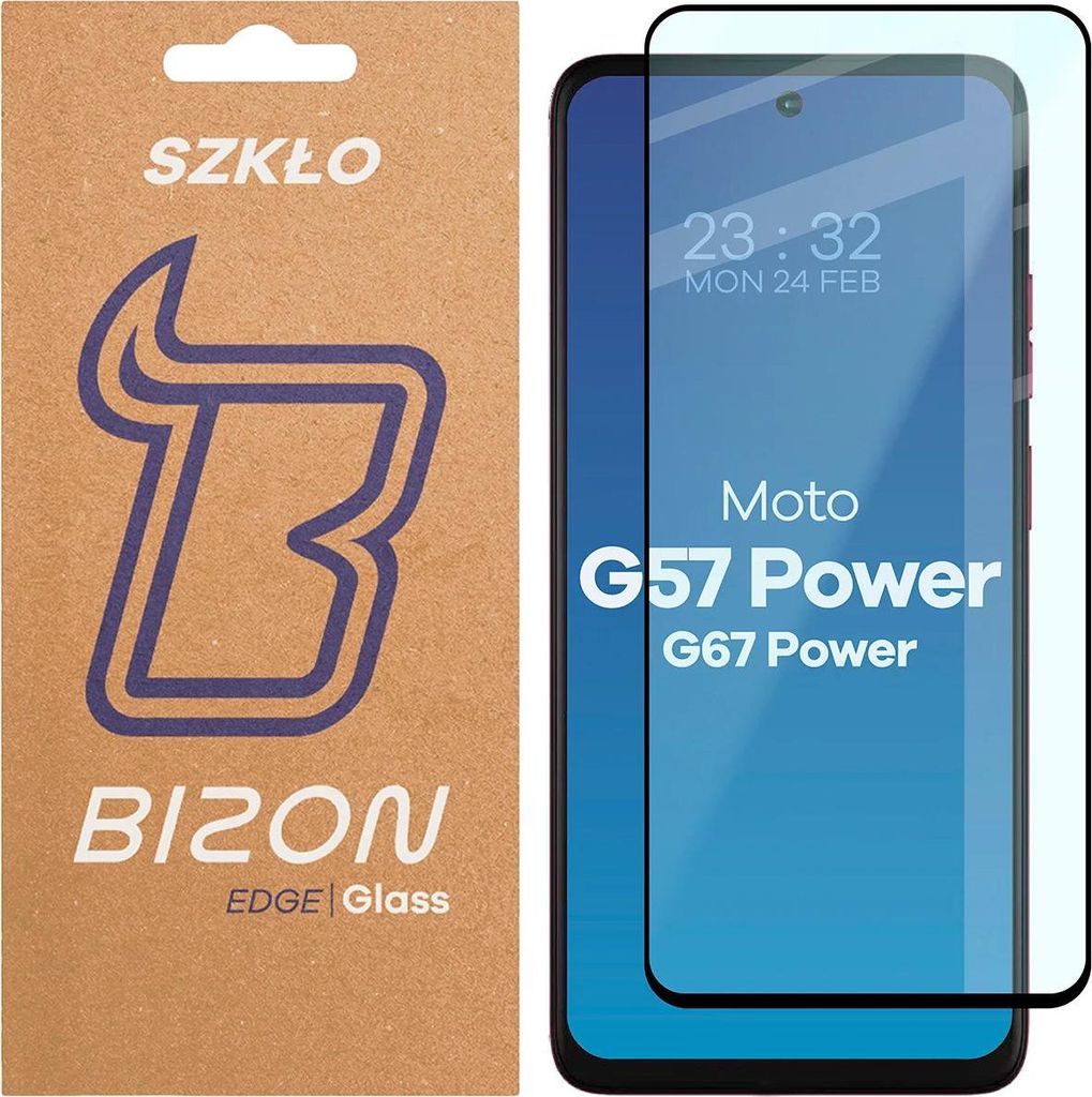 Gehärtetes Glas für Motorola Moto G57 Power / G67 Power, Bizon Glass Edge 2, Schwarzer Rahmen