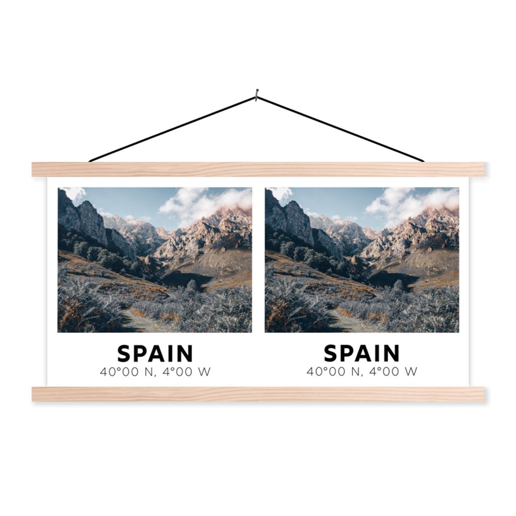 MuchoWow Textilposter Spanien - Berge - Sommer 120x60 cm mit holzfarbenen Rahmen - Klemmleiste