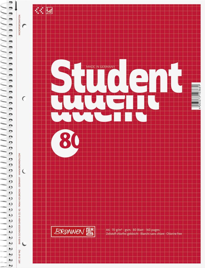 5X BRUNNEN 1067942 Collegeblock A4 kar 80Bl Produktbild 