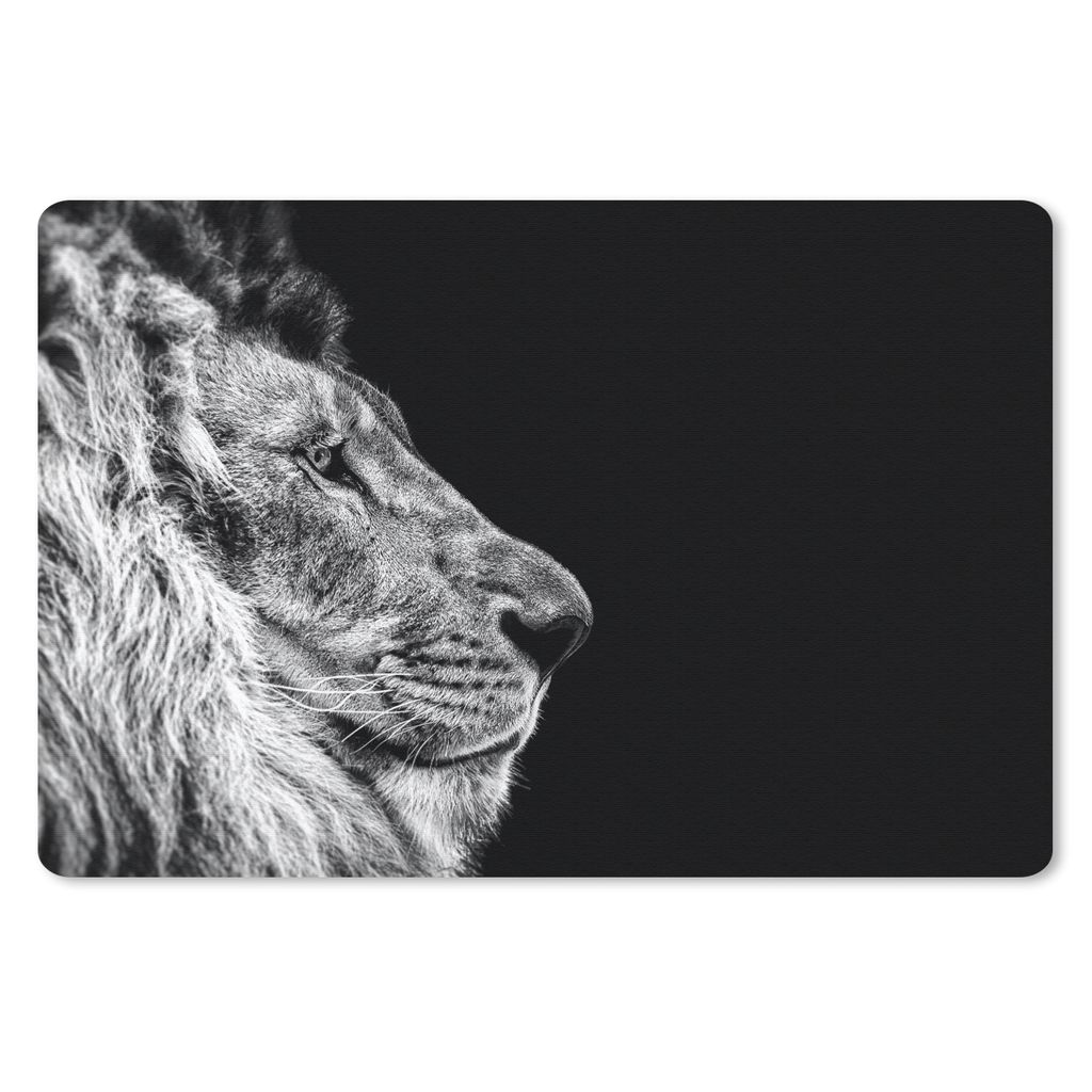 MuchoWow Schreibtischunterlage Löwe - Profil - Schwarz - Weiß 60x40 cm - XXL Mauspad - Großes Mauspad