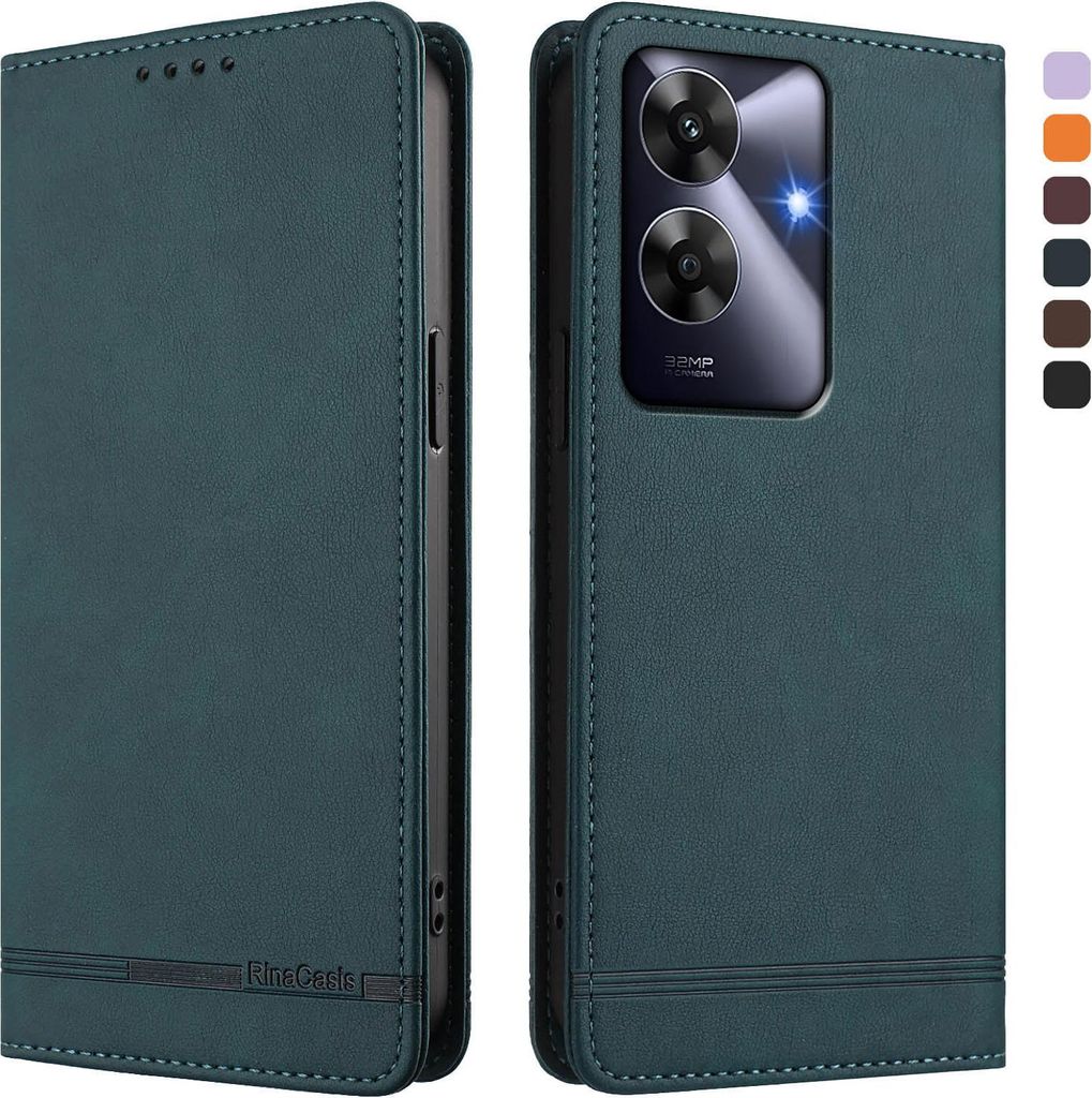 Hülle für Realme Note 60/Note 60x, Retro Kunstleder Ständer Klapphülle mit Kartenfächer und Magnetische Grün