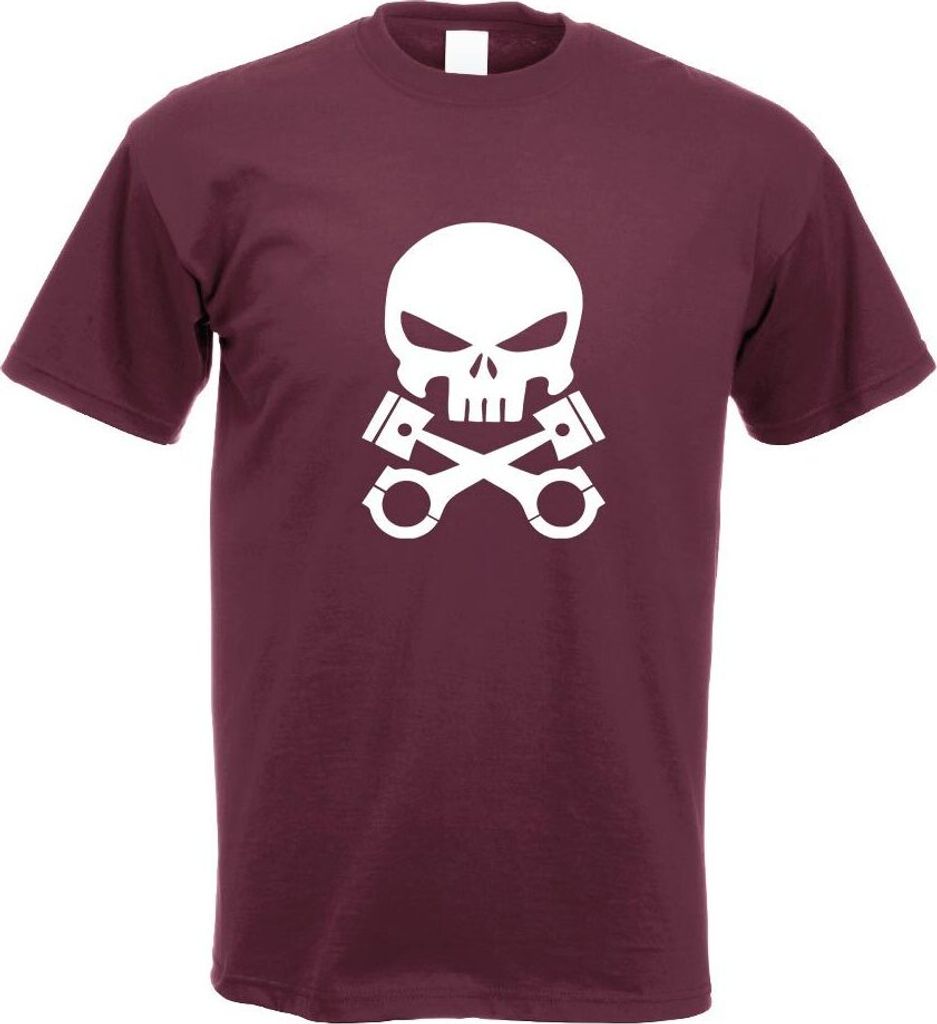 Kiwistar - T-Shirt - Burgund - Kolben Skull Schädel Motiv Bedruckt Funshirt Design Print - mit Motiv Bedruckt - Funshirt Design - Sport - Freizeit...