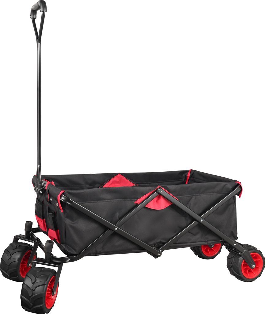 Wiltec Faltbarer Bollerwagen mit Kunststoffrädern, Faltbollerwagen für 80 kg max. Ladegewicht, Klappbollerwagen für den Garten oder Ausflüge