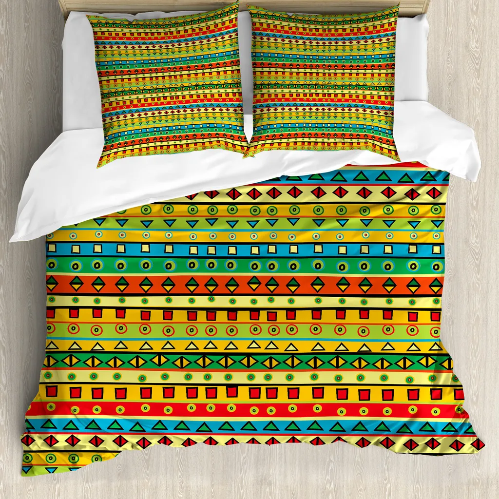 ABAKUHAUS Copripiumino a Righe 200x200 Joyful: Set Letto Antiacaro