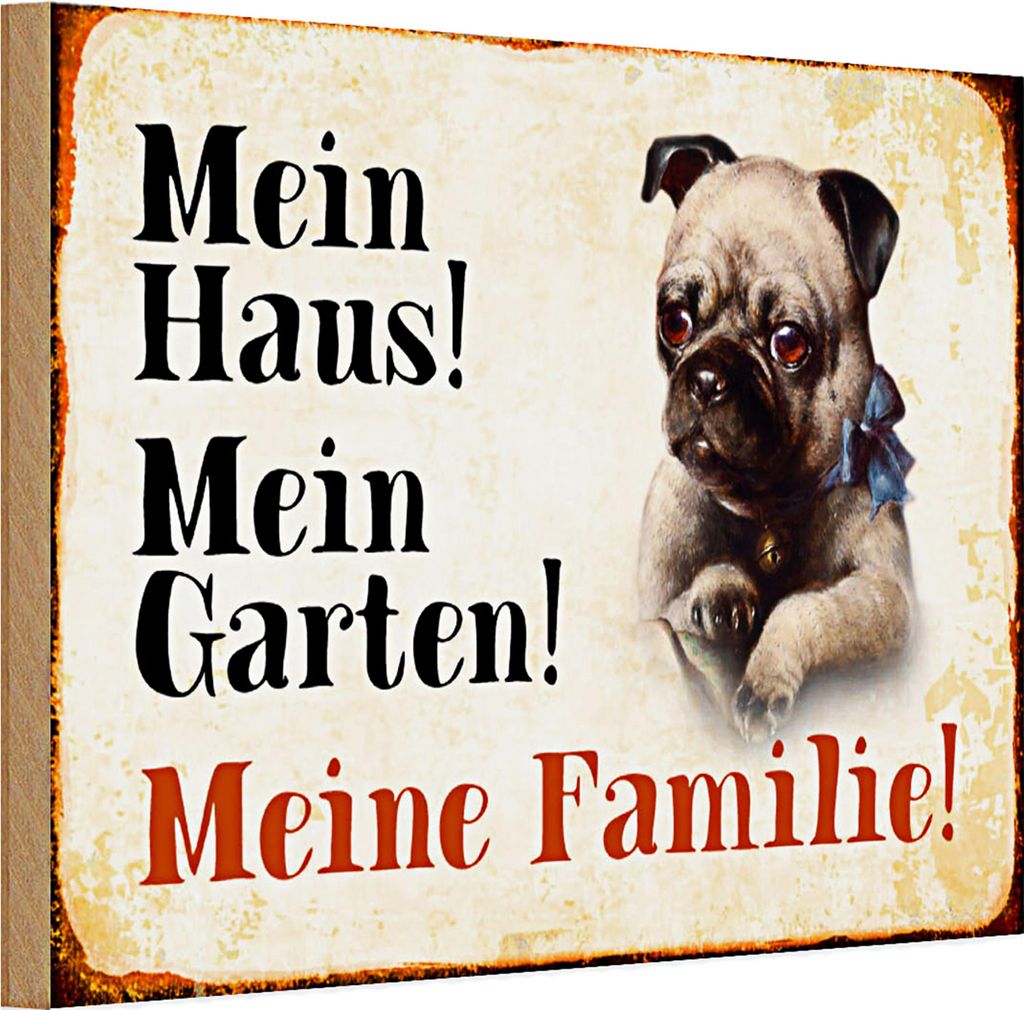 Holzschild Mops 30x20cm mein Haus mein Garten Familie