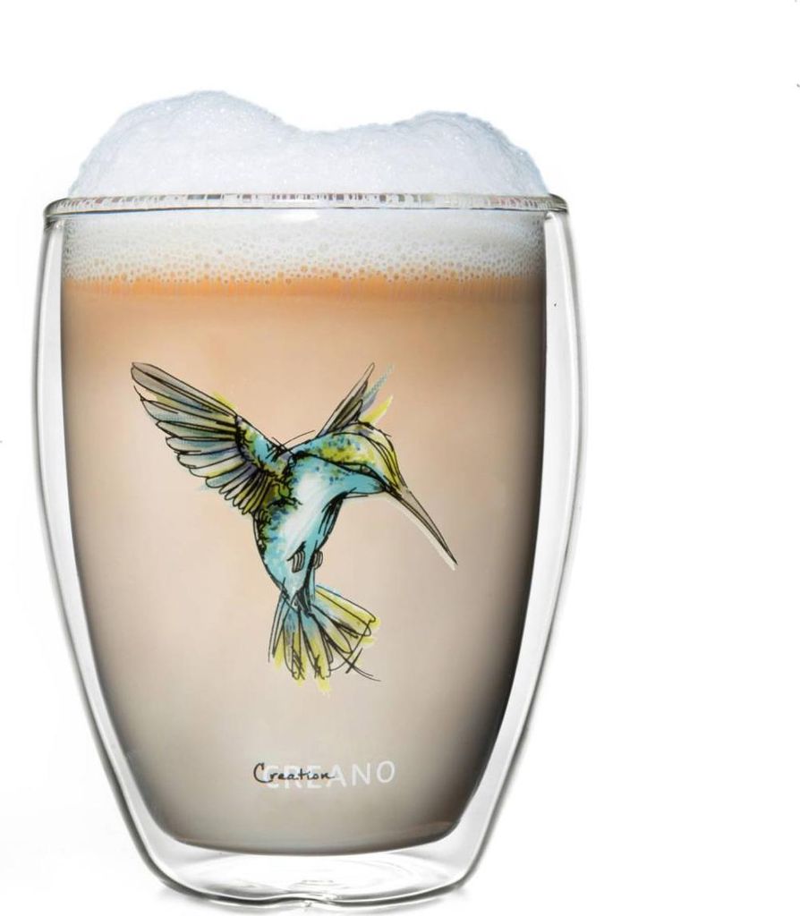Creano doppelwandiges Tee-Glas, Latte Machiato, Thermobecher Kolibri | 250ml in exklusiver Geschenkbox, blau