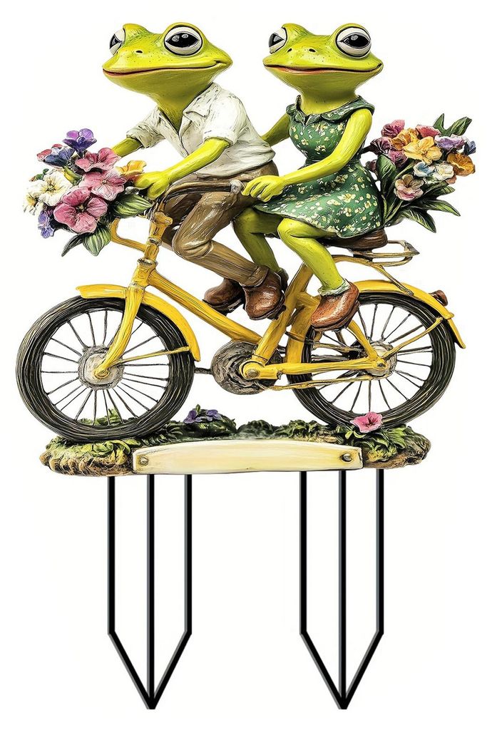 Froschpaar-Gartenstecker, 2D-Acryl-Flachfrosch-Dekoration, wasserfest, Tierstecker für Blumentopf, Pflanzkasten, Fensterkasten