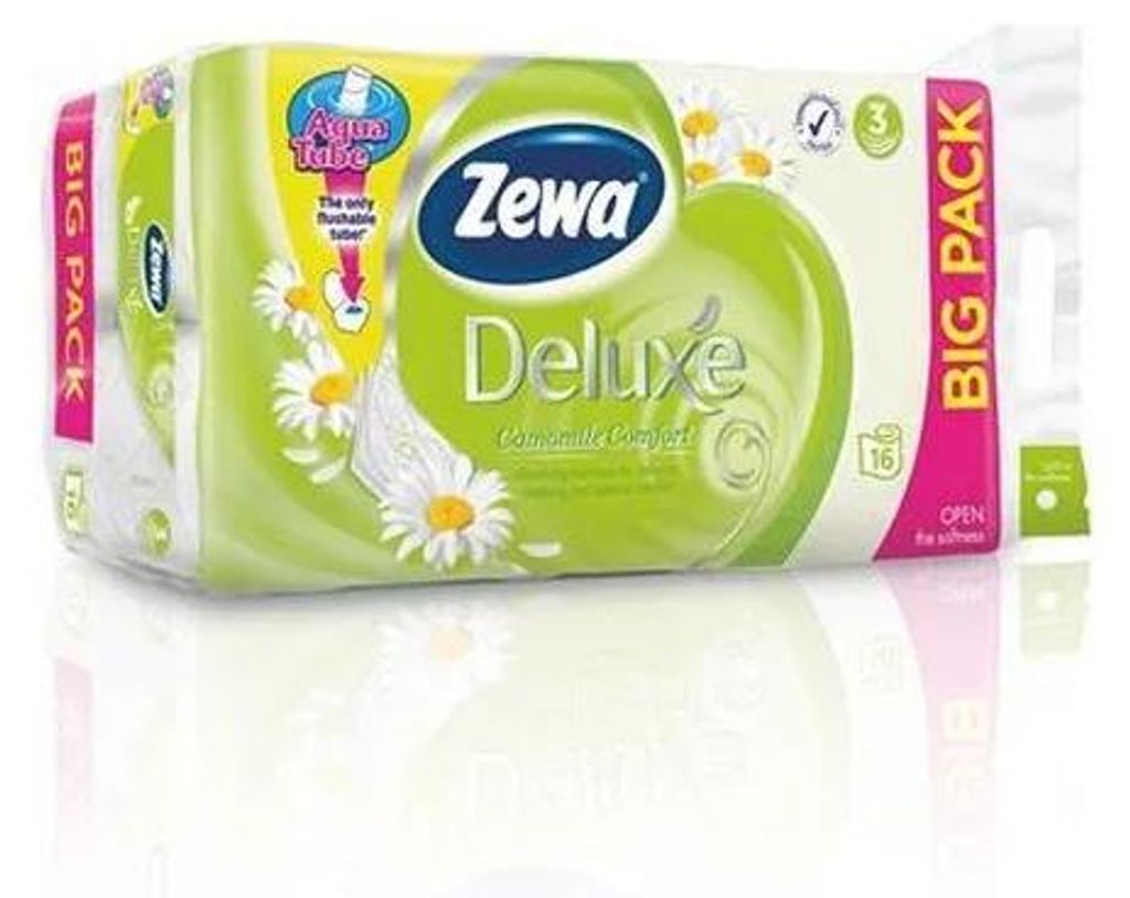 Toaletný papier, 3-vrstvový, 16 kotúčov, ZEWA "Deluxe", kamilka