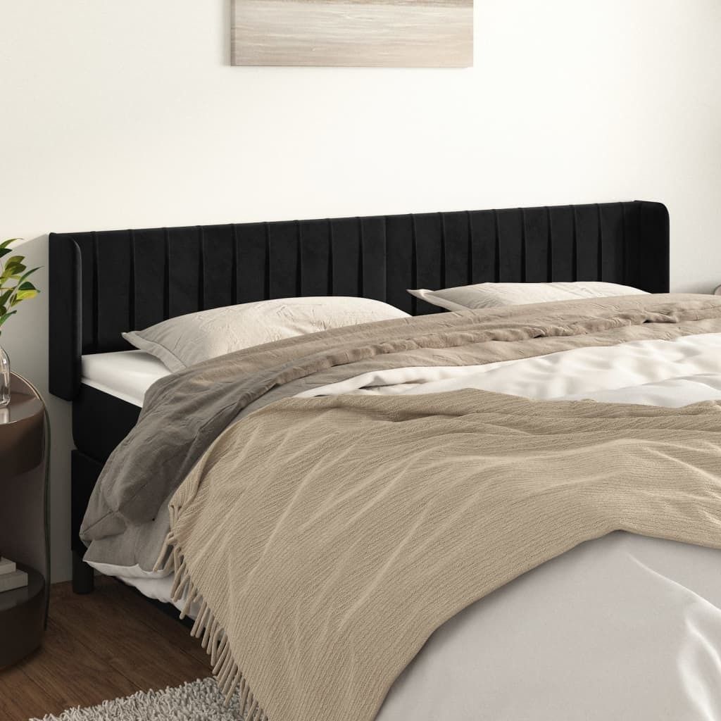 HOMMIE Kopfteil - modernes Design - fürs Schlafzimmer - mit Ohren Schwarz 183x16x78/88cm Samt NEU186855 - Kopfteile