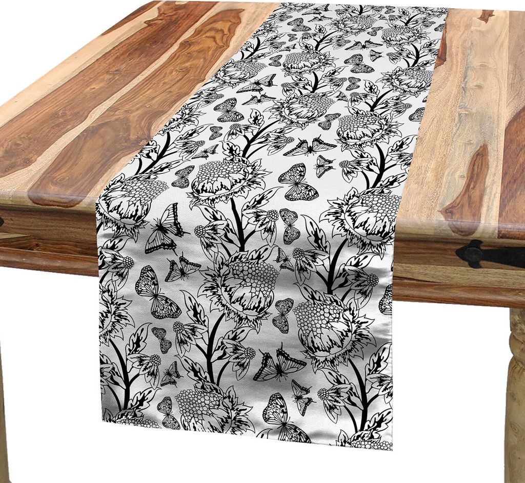 ABAKUHAUS Einfarbig Tischläufer, Floral Aufwändige Muster Monochrome Handgezeichnete Antik Design Frühlings-Saison, 40 x 180 cm, Charcoal Grau u...