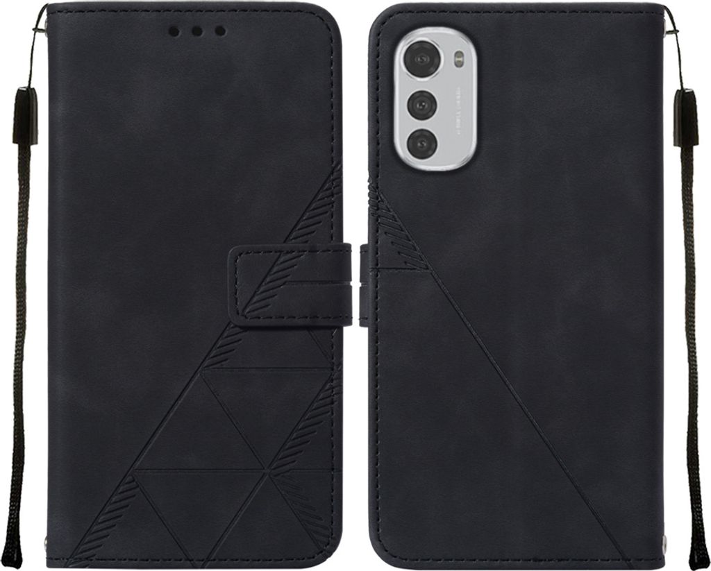 Moto E32 Hülle, Schlank Prägung Flip Leder Kartenfächer Schutzhülle mit Ständer für Motorola Moto E32 Schwarz