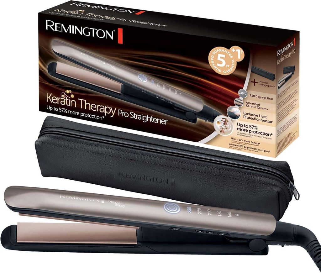 Profi Glätteisen mit Keratin-Keramikbeschichtung, Hitzeschutzsensor, Mandelöl, digitales Display, 160-230°C, 110 mm Stylingplatten, Haarglätter...