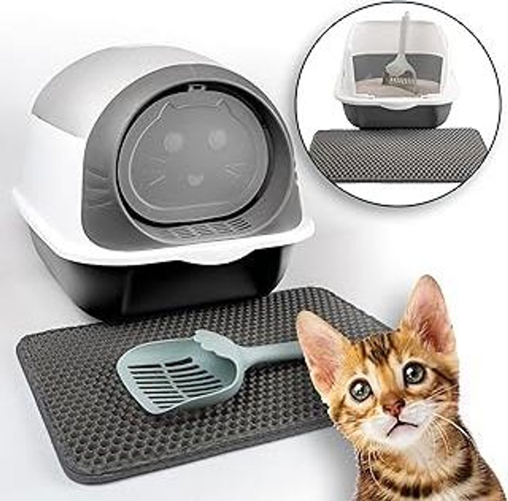 Katzenklo mit Deckel abnehmbar - Katzen Klo mit Katzenstreumatte, Streuschaufel & Aktivkohlefilter - Katzenklo - Katzenklo geschlossen - Katzentoil...