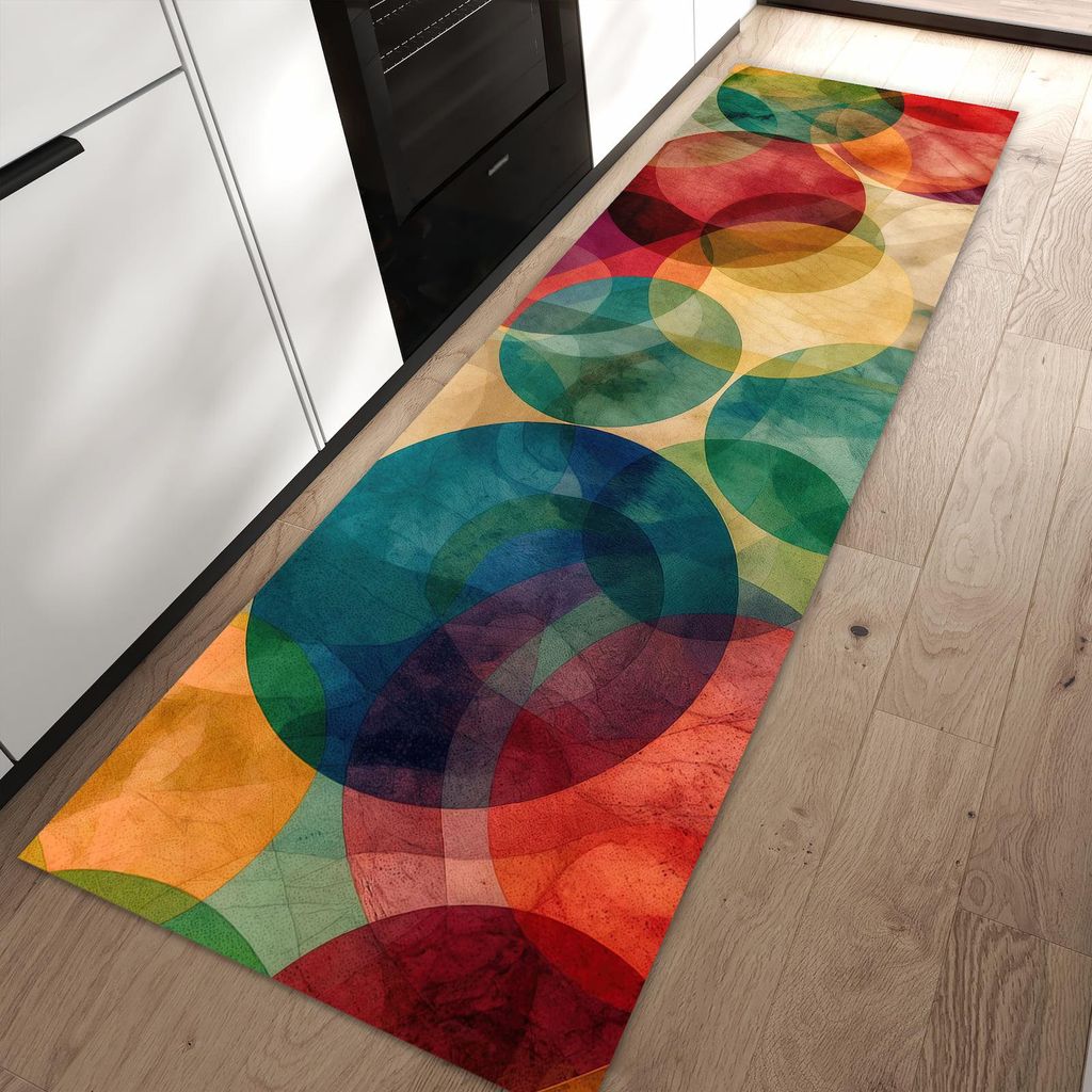 Küchenteppich 80x250cm rutschfest & abwischbar PVC Läufer - Farbenfrohe Kreise