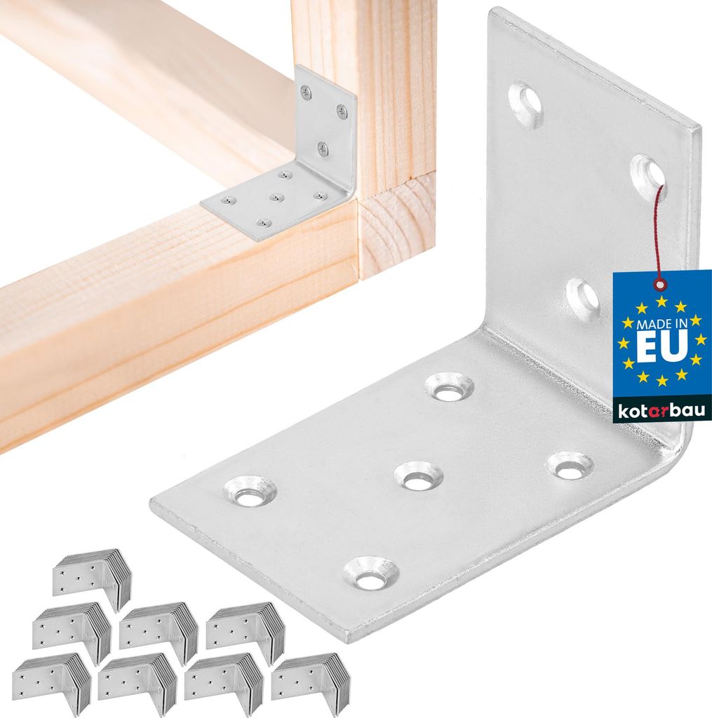 KOTARBAU 100 Stk. Winkelverbinder 55 x 45 x 35 mm verzinkter Stahl Silber Schwerlastwinkel Balkenverbinder Möbelwinkel Winkelblech Holzverbinder...