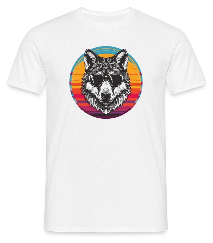 Spreadshirt Cooler Wolf Mit Sonnenbrille | Retro Wolf Männer T-Shirt, 3XL, Weiß