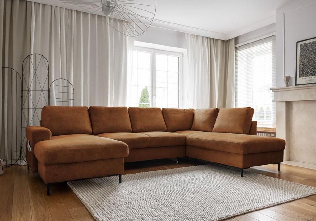MIUFORM Lofty Lilly - Ecksofa mit Bettfunktion und Bettkasten U-FORM RECHTS - 303 x 197 cm - Ziegelrot - Sofa Schlafsofa Couch