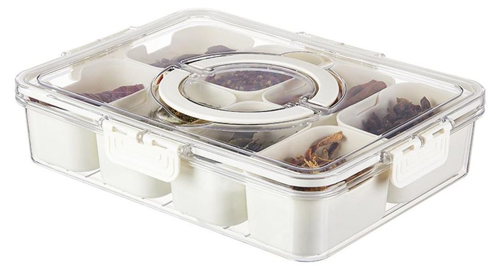 Tragbare Snackbox, geteiltes Serviertablett mit Deckel und Griff, Lebensmittel-Organizer, Wurstwarenbehaelter fuer Obst, Nuesse, Gewuerze