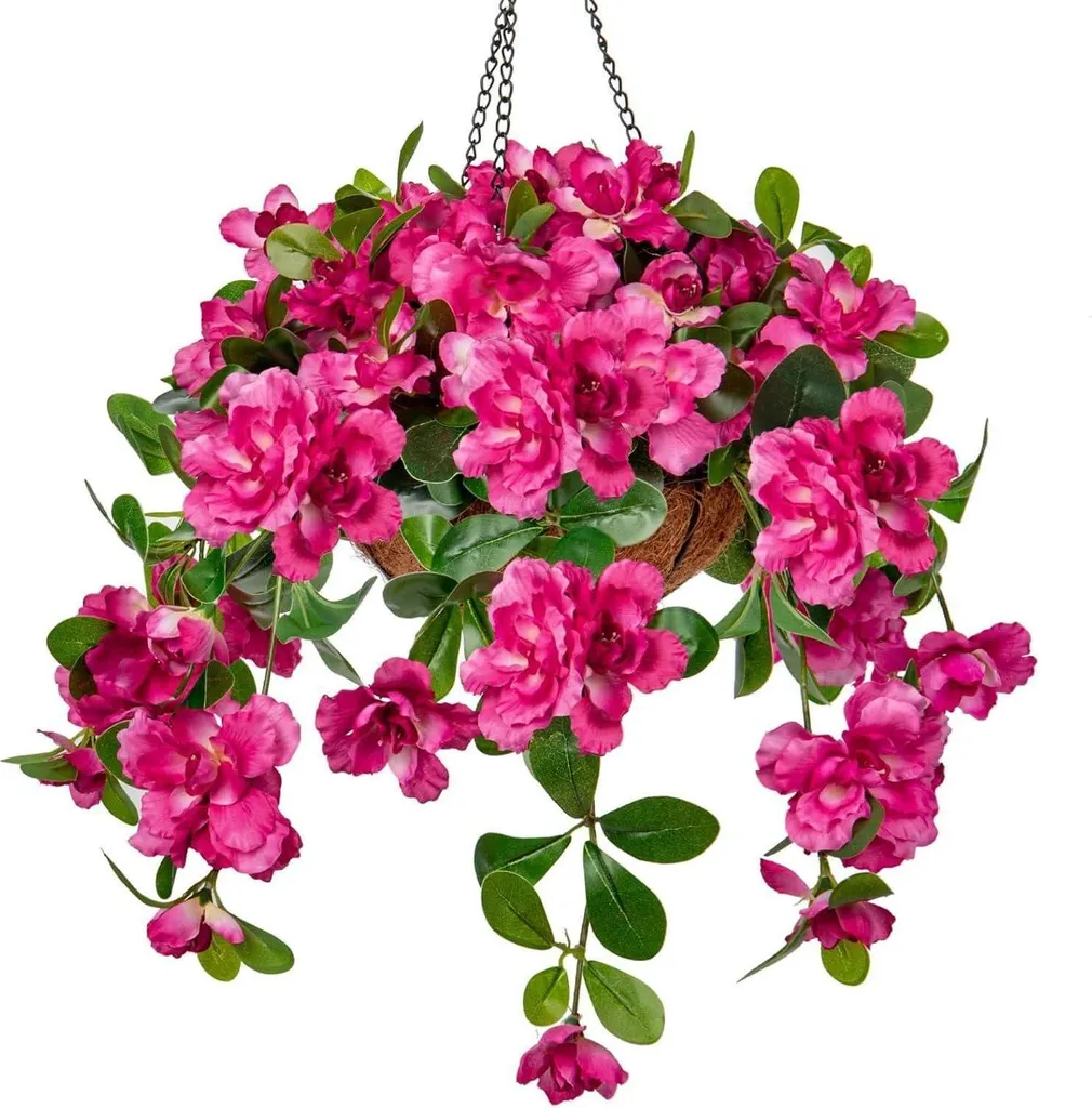 Géranium artificiel suspendu Rhododendron 70 cm avec pot rose élégant