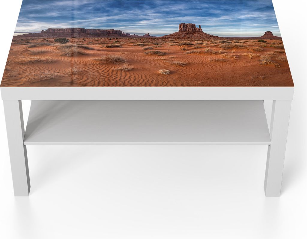 DEQORI Couchtisch 90x55 cm Weiß 'Horizontlinien der Wüste' Glas Beistelltisch Glastisch modern