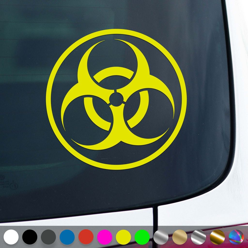PantherPixel Biohazard Aufkleber Warnung Vorsicht Hinweis Sticker Auto Geschenkidee Farbe Neon-Gelb