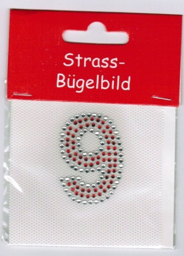 Ma226961 silber-rot Straßbügelbild Zahl 9 Produktbild 