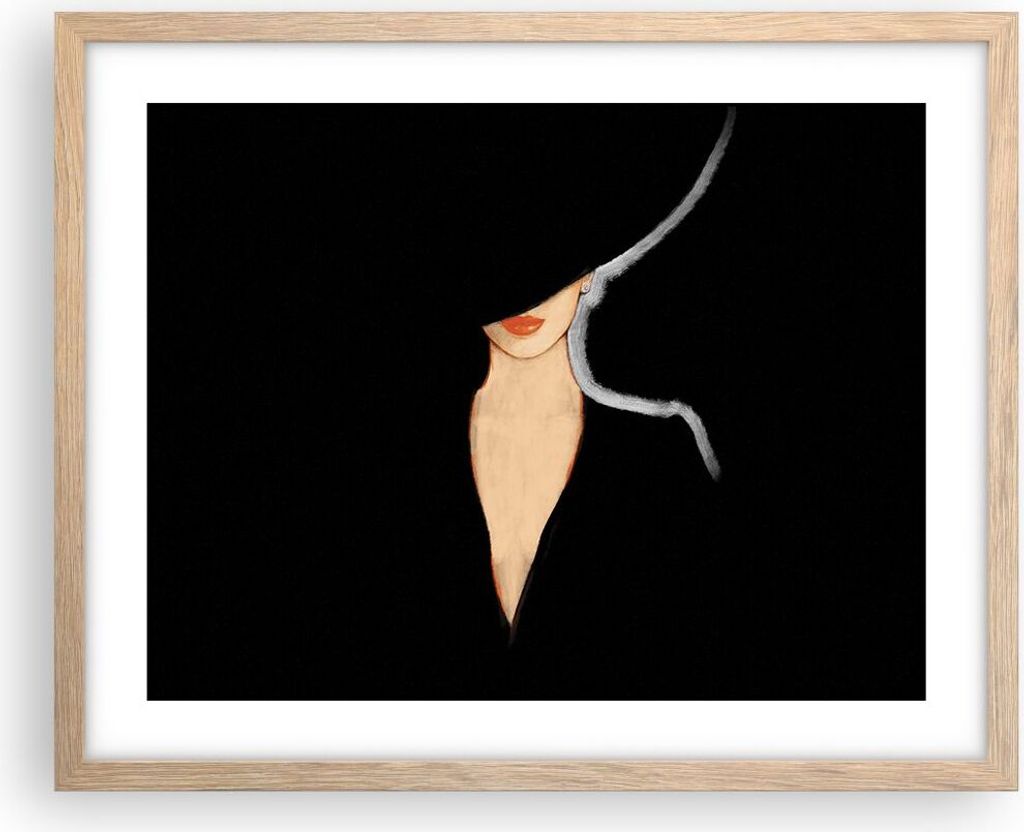 Gerahmtes Poster - Rahmen in heller Eiche - Schwarz Frau Hut - 50x40 cm - Wand Bild - Wanddeko - Wandbilder - Kunstposter - Wandposter - Bilderrahm...