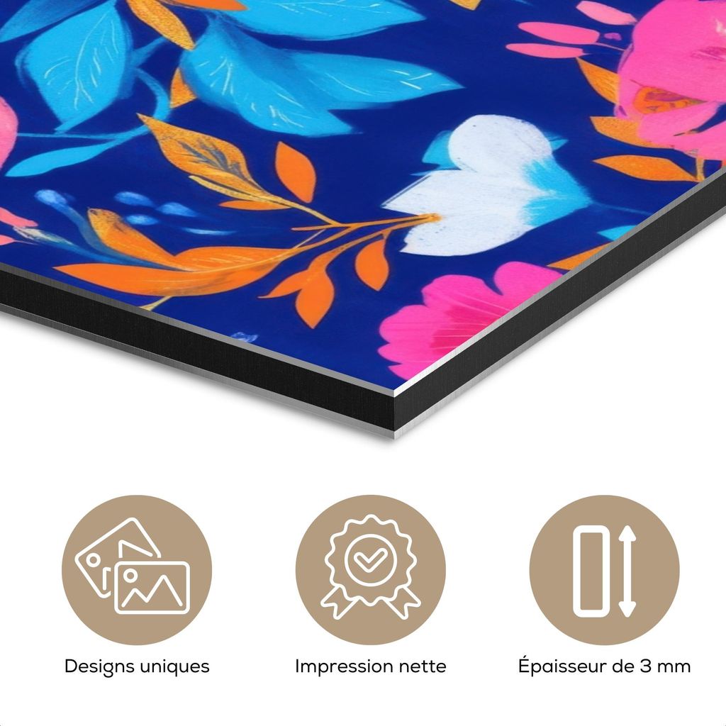 MuchoWow Wanddekoration Metall Metallbild Wandkunst 40x60 cm Blumen - Blau - Rosa MuchoWow Aluminium Gemälde - Wanddekoration aus Aluminium