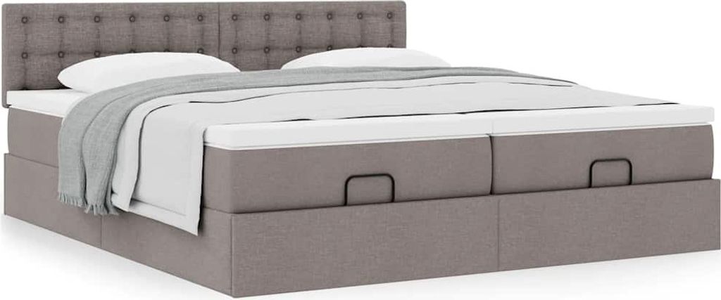 "2024"Moderne Ottoman-Bett mit Matratzen Taupe 200x200 cm Stoff - Klassische Betten DE1124132