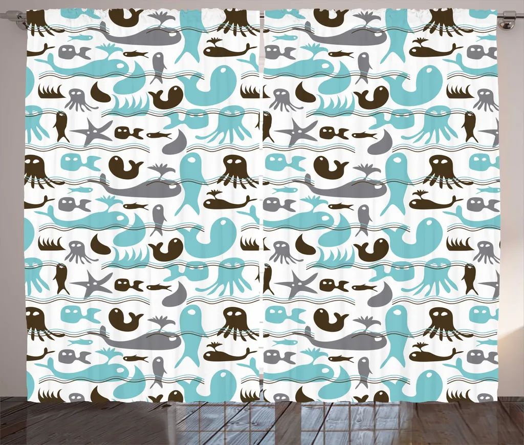 Rideaux de Salon Aquatiques 280x225cm pour Décoration Marine et Calme