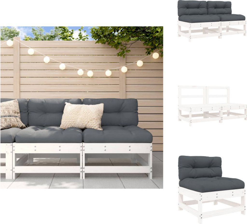 vidaXL Mittelsofas mit Kissen 2 Stk. Weiß Massivholz Kiefer - Gartensofaelemente