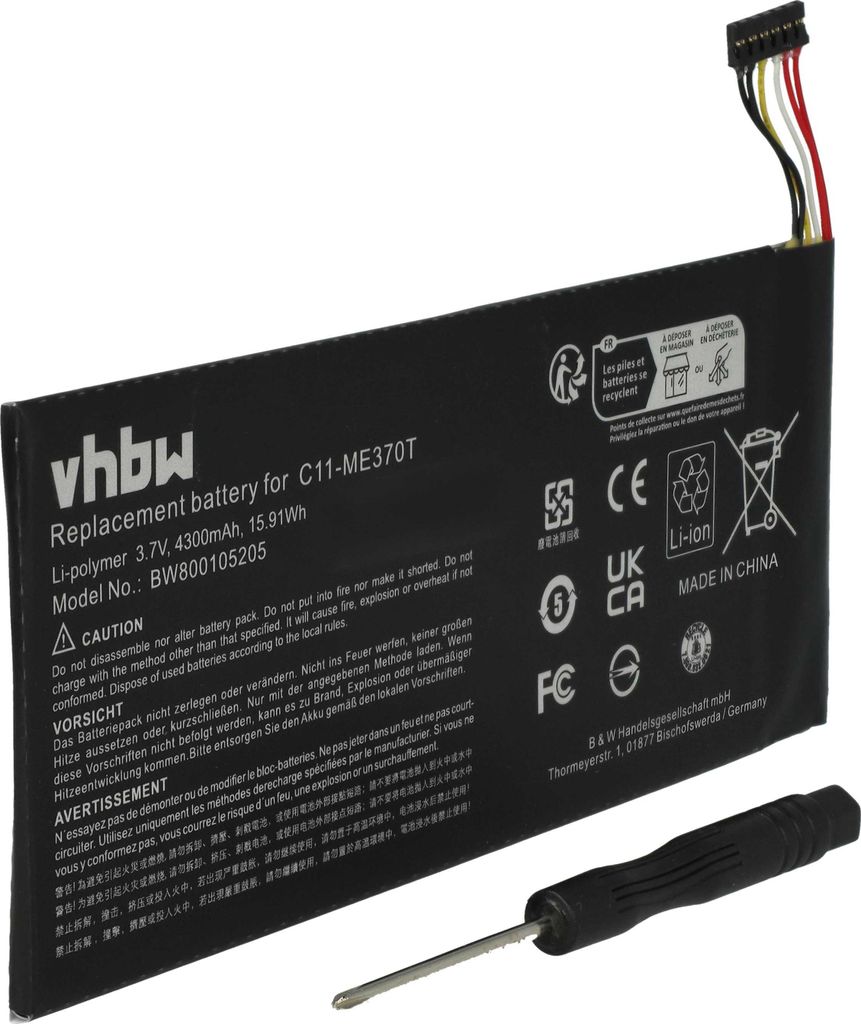 vhbw Akku Ersatz für Asus C11-ME370TG, 0B200-00120100M-A1A1A-219-17QE, ME3PNJ3, C11-ME370T für Tablet Pad (4300 mAh, 3,7 V, Li-Polymer)