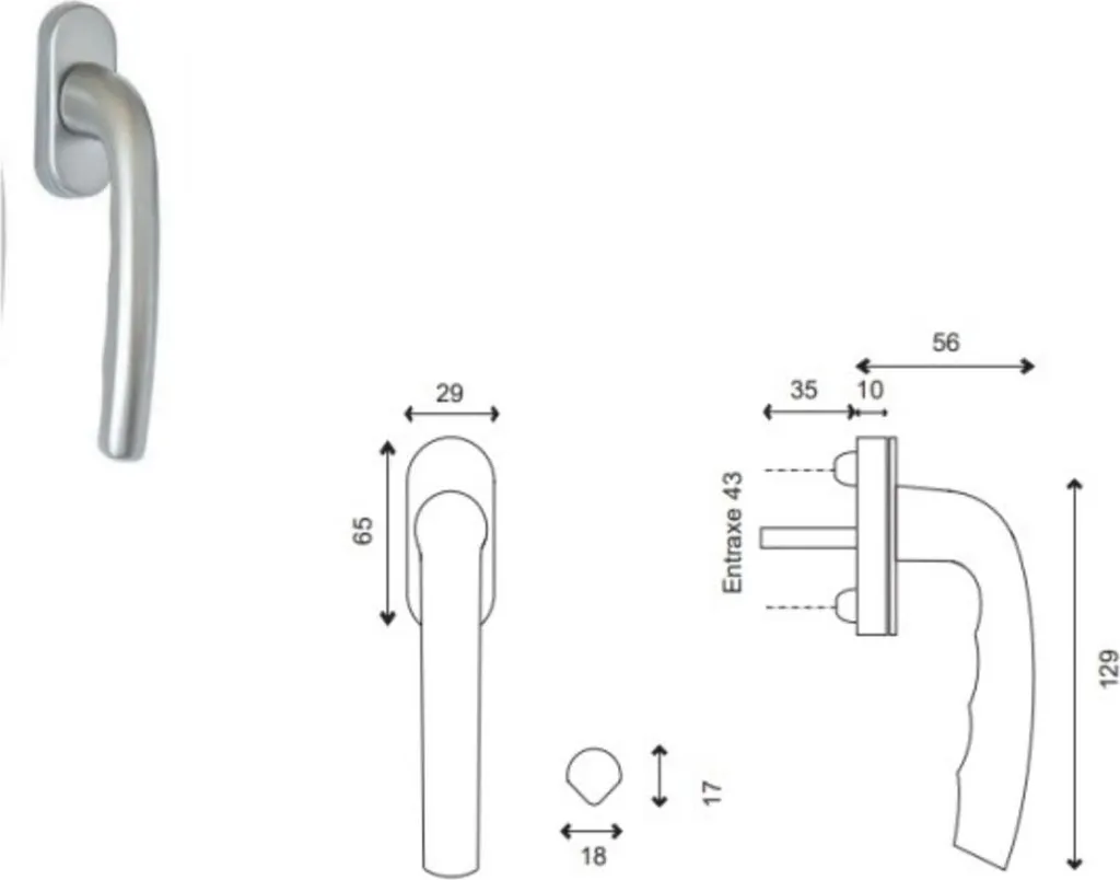 Poignée de fenêtre 010220F9 en aluminium brossé robuste et ergonomique
