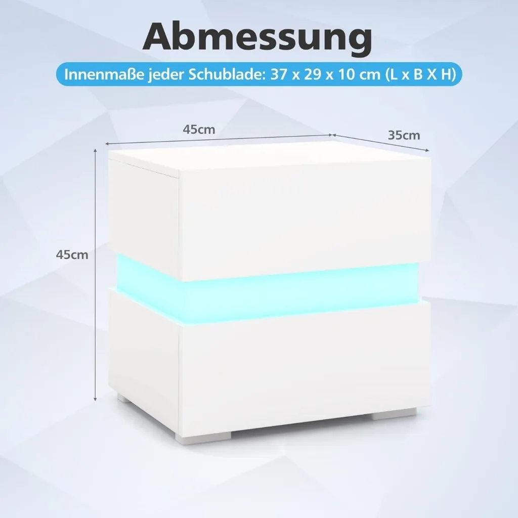 Chevet LED blanc brillant télécommandé avec double tiroir de rangement - 3