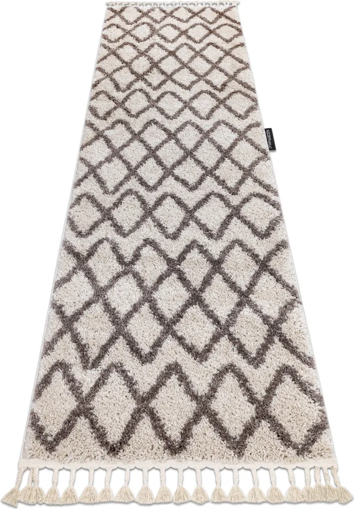 Tapis de couloir Berbère crème pour entrée et cuisine - 60x200 cm