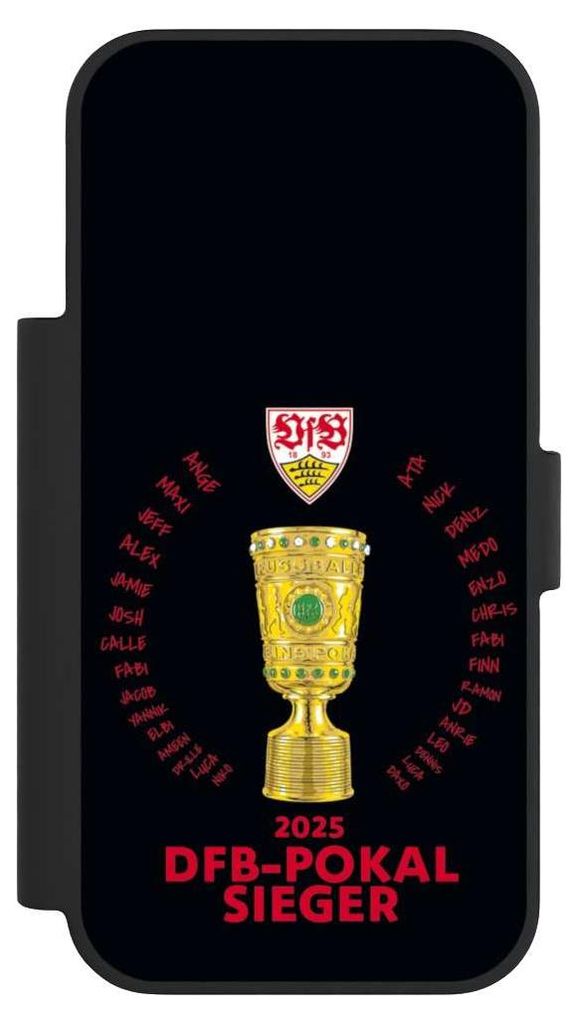 NIVOCASE Klapphülle für Apple iPhone 17 Pro Handyhülle aus Kunst Leder NIVOflip schwarz Offizielles Lizenzprodukt Pokal VfB Stuttgart