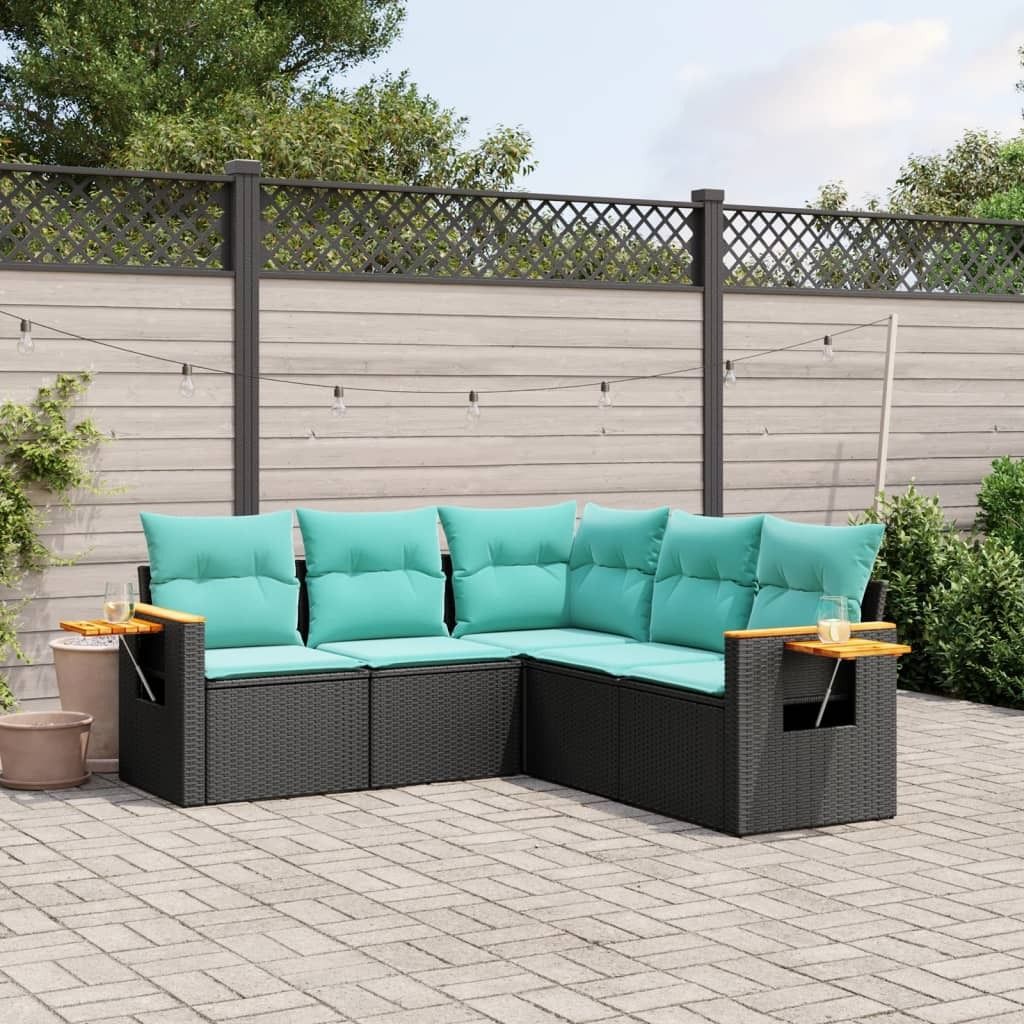 Maison Exclusive - 5-tlg. Garten-Sofagarnitur mit Kissen Schwarz Poly Rattan
