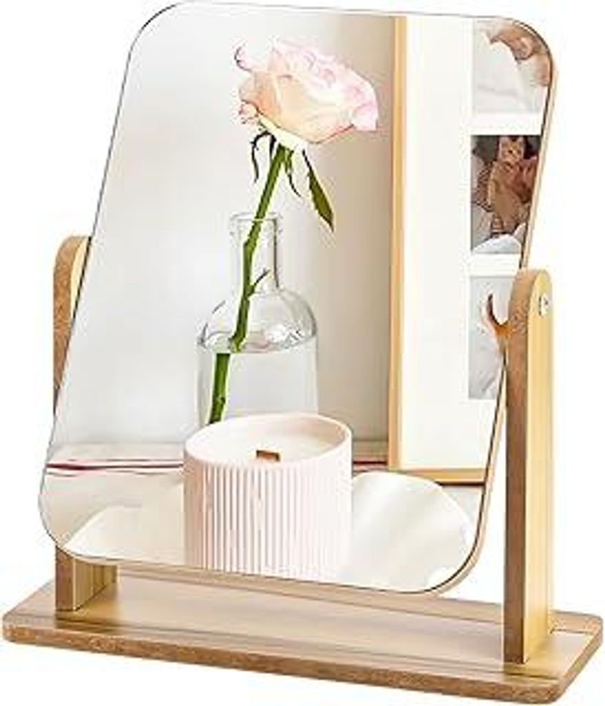 Encuryna Standspiegel Klein, Stehend Holz Beauty Kosmetikspiegel, Freistehend Tischspiegel für Schminktisch Schreibtisch, Schlafzimmer, Badezimmer...