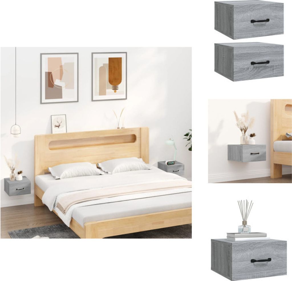 vidaXL Wand-Nachttische 2 Stk. Grau Sonoma 35x35x20 cm - Nachttische