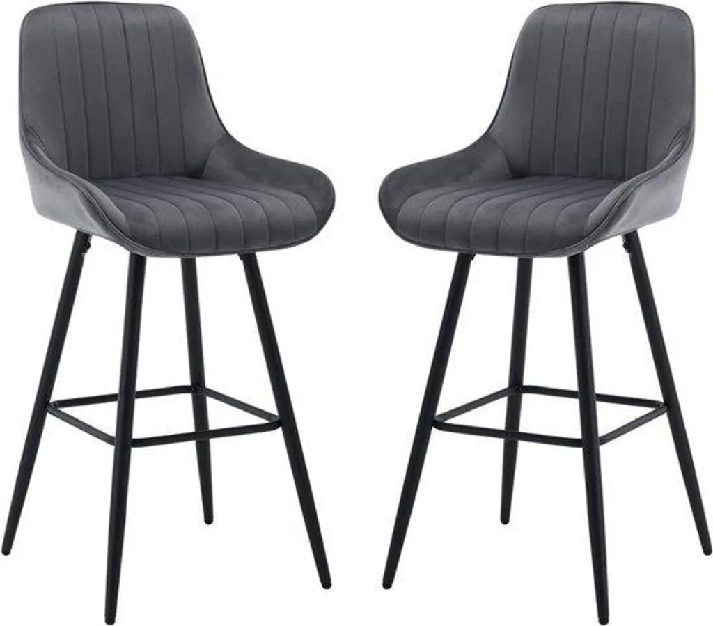 Tabourets de bar confortables lot de 2 tissu gris foncé stable 71 cm