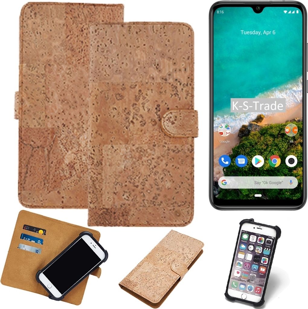 K-S-Trade Hülle kompatibel mit Xiaomi Mi A3 Kork Handyhülle Cover Schutzhülle TPU Case Bumper in Hellbraun, (1x)