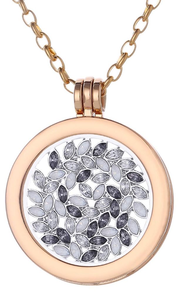 Morella Damen Halskette gold 70 cm Edelstahl mit Anhänger und Coin 33 mm Zirkonia Muster in Schmuckbeutel