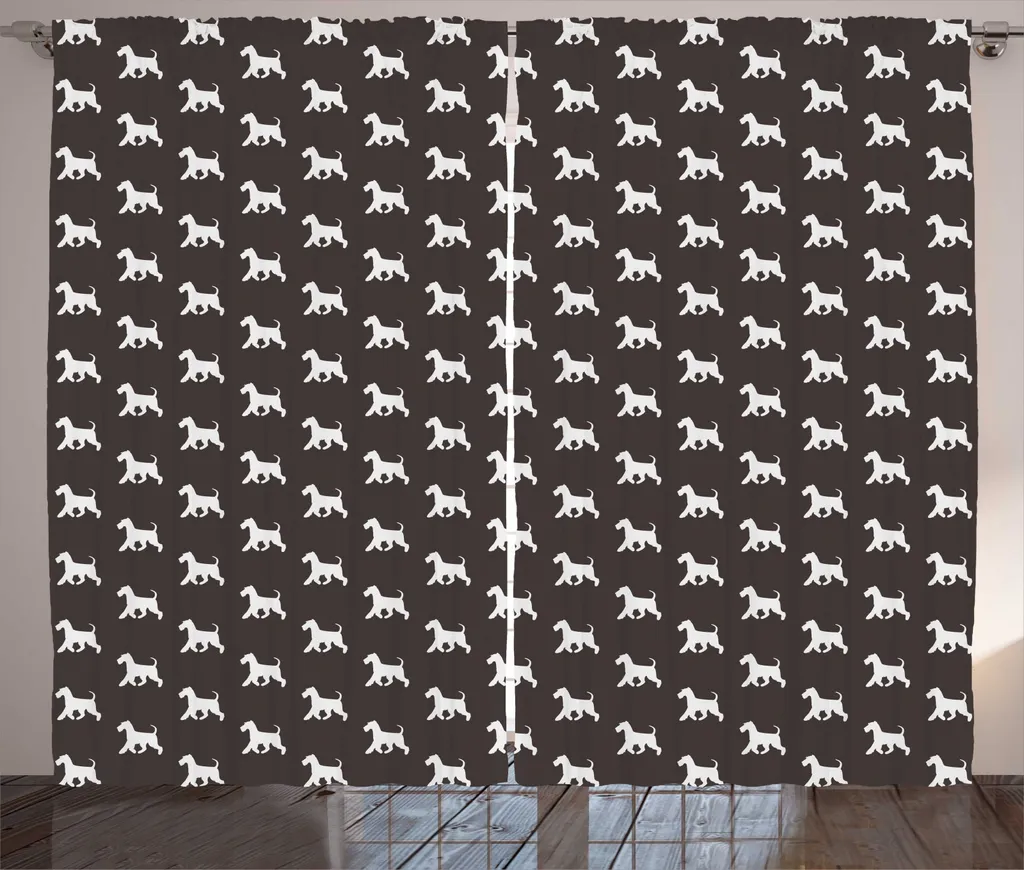ABAKUHAUS Scottie Dog Tenda rustica, silhouette schnauzer, tenda con passanti e ganci per camera da letto, 280 x 245 cm, taupe e bianco